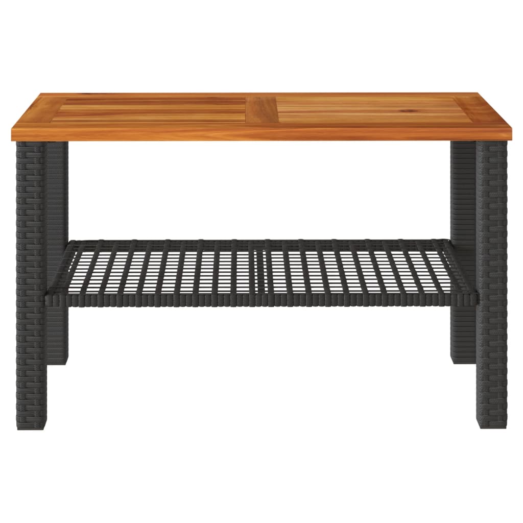 vidaXL Masă de grădină, negru, 70x38x42 cm, poliratan și lemn acacia vidaXL Masă de grădină, negru, 70x38x42 cm, poliratan și lemn acacia