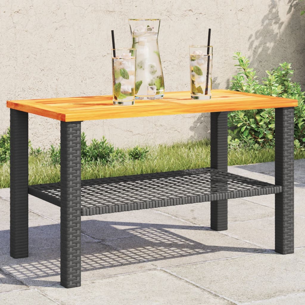 vidaXL Masă de grădină, negru, 70x38x42 cm, poliratan și lemn acacia vidaXL Masă de grădină, negru, 70x38x42 cm, poliratan și lemn acacia