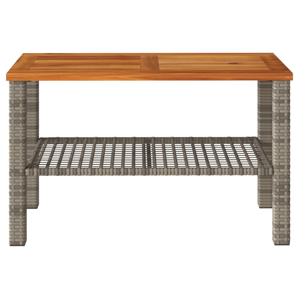 vidaXL Masă de grădină, gri, 70x38x42 cm, poliratan și lemn acacia vidaXL Masă de grădină, gri, 70x38x42 cm, poliratan și lemn acacia