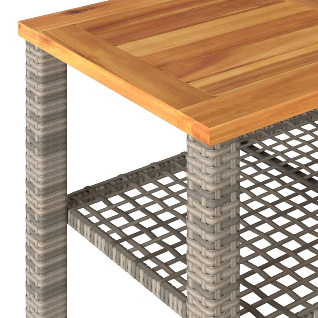 vidaXL Masă de grădină, gri, 70x38x42 cm, poliratan și lemn acacia vidaXL Masă de grădină, gri, 70x38x42 cm, poliratan și lemn acacia