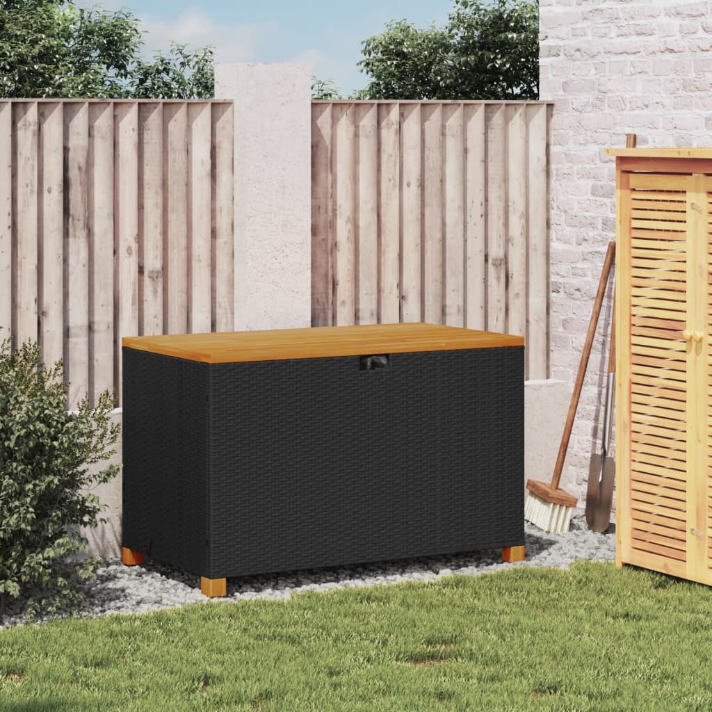vidaXL Ladă depozitare grădină negru 110x55x63cm lemn acacia poliratan vidaXL Ladă depozitare grădină negru 110x55x63cm lemn acacia poliratan