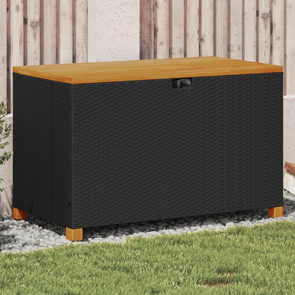 vidaXL Ladă depozitare grădină negru 110x55x63cm lemn acacia poliratan vidaXL Ladă depozitare grădină negru 110x55x63cm lemn acacia poliratan