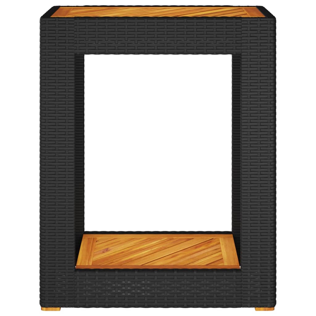 vidaXL Masă laterală de grădină blat lemn, negru 60x40x75 cm poliratan