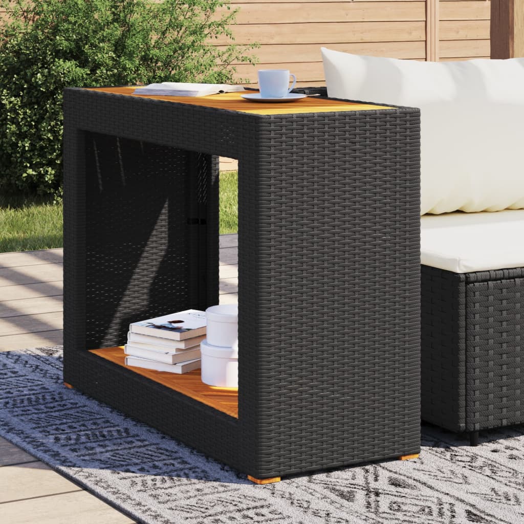 vidaXL Masă laterală de grădină blat lemn negru 100x40x75 cm poliratan
