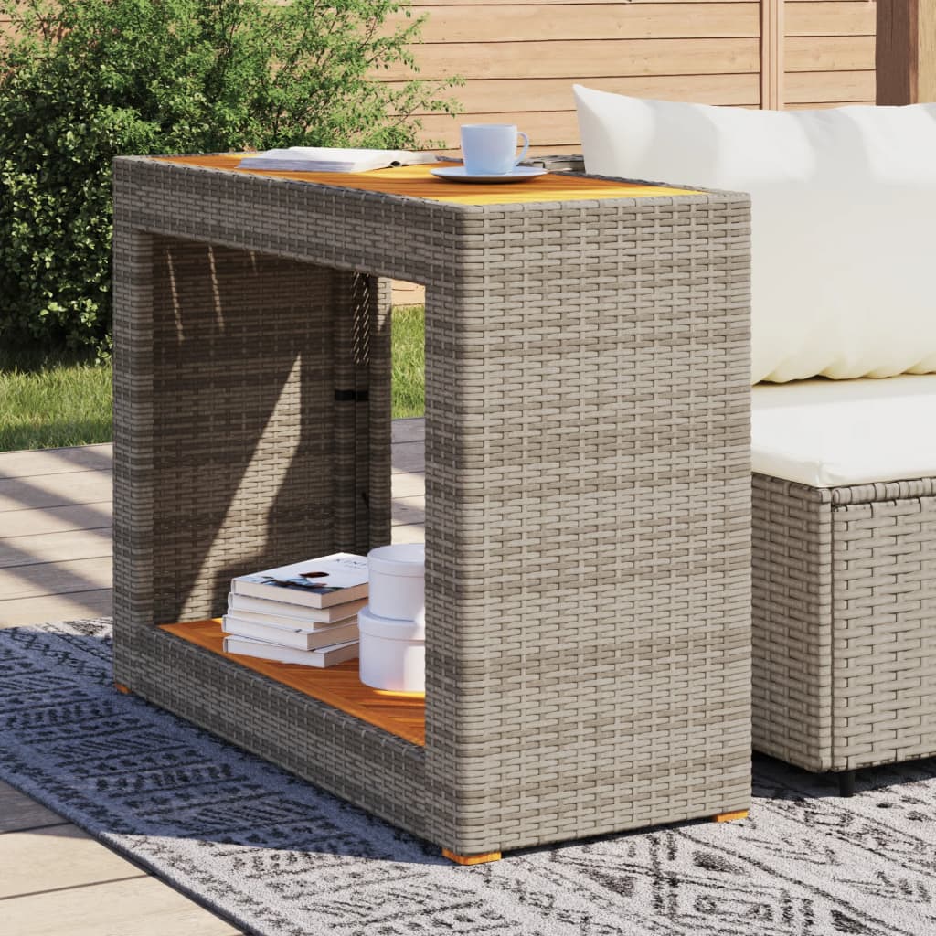 vidaXL Masă laterală de grădină blat lemn, gri, 100x40x75 cm poliratan