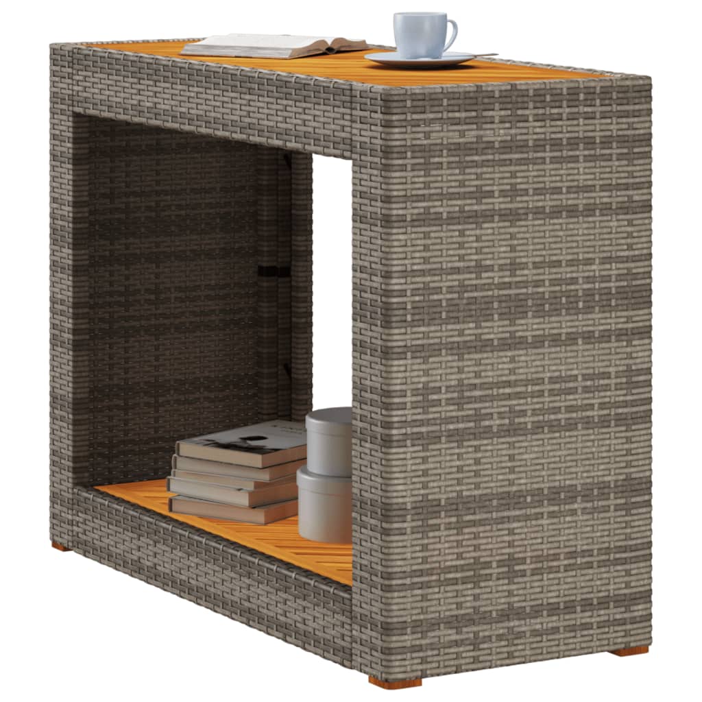 vidaXL Masă laterală de grădină blat lemn, gri, 100x40x75 cm poliratan