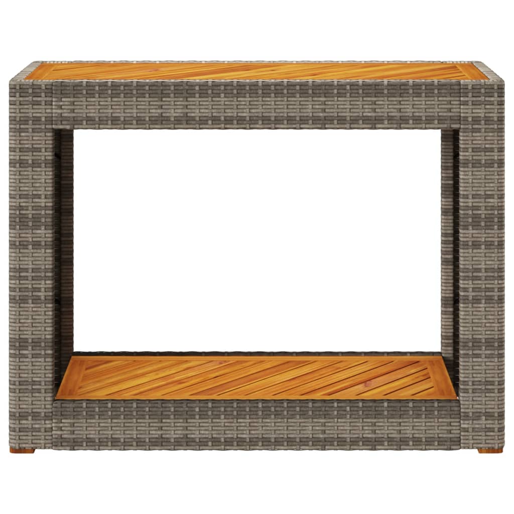 vidaXL Masă laterală de grădină blat lemn, gri, 100x40x75 cm poliratan