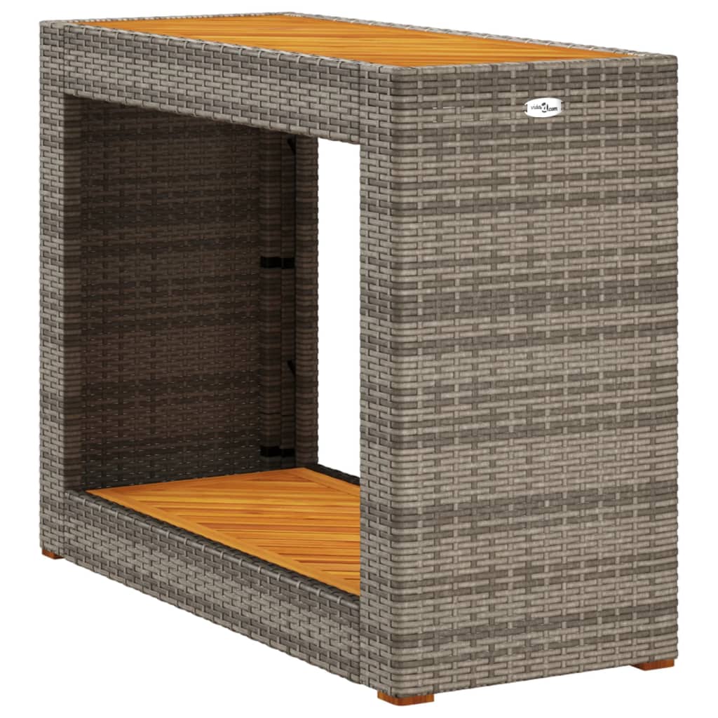 vidaXL Masă laterală de grădină blat lemn, gri, 100x40x75 cm poliratan