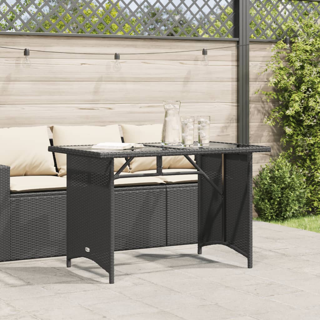 vidaXL Masă grădină cu blat din sticlă, negru, 110x68x70 cm, poliratan