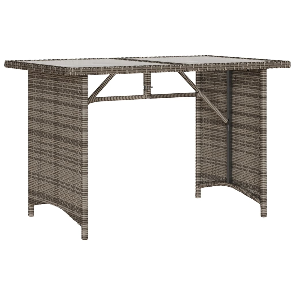 vidaXL Masă de grădină cu blat din sticlă gri, 110x68x70 cm, poliratan