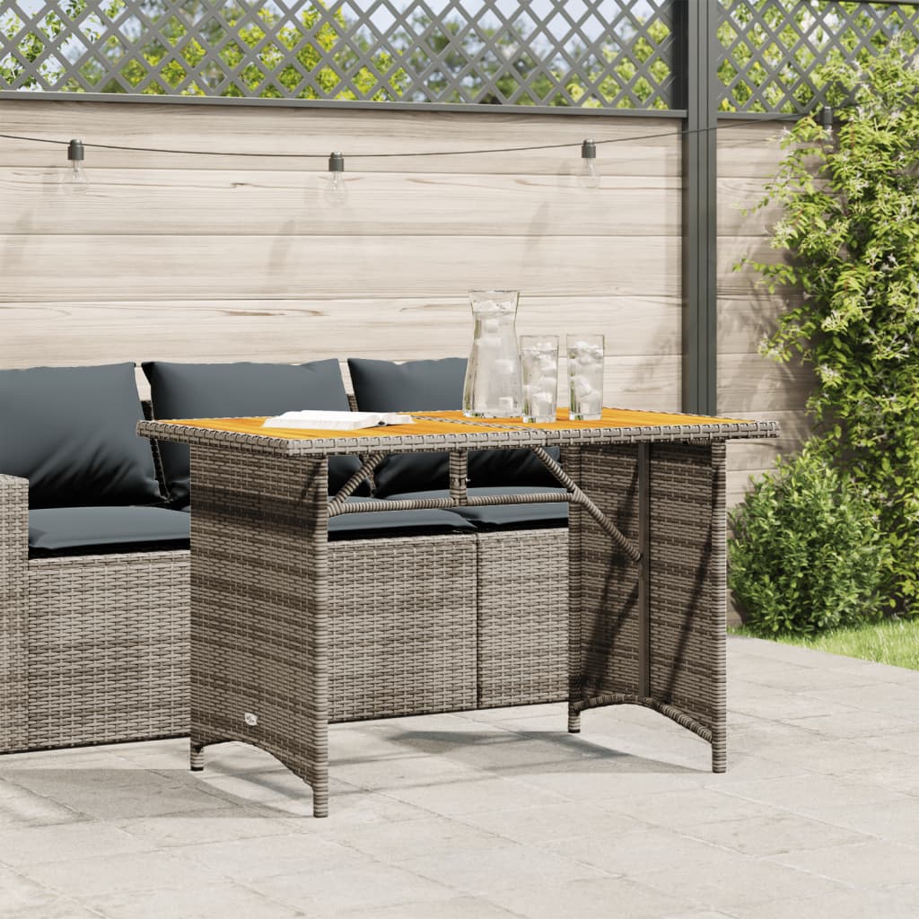 vidaXL Masă de grădină cu blat din lemn, gri, 110x68x70 cm, poliratan vidaXL Masă de grădină cu blat din lemn, gri, 110x68x70 cm, poliratan