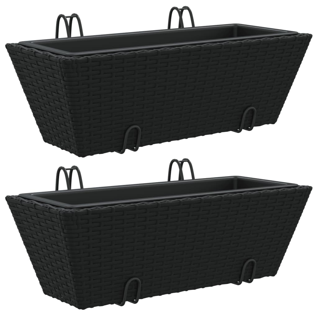 vidaXL Jardiniere cu cârlige, 2 buc., negru, poliratan vidaXL Jardiniere cu cârlige, 2 buc., negru, poliratan
