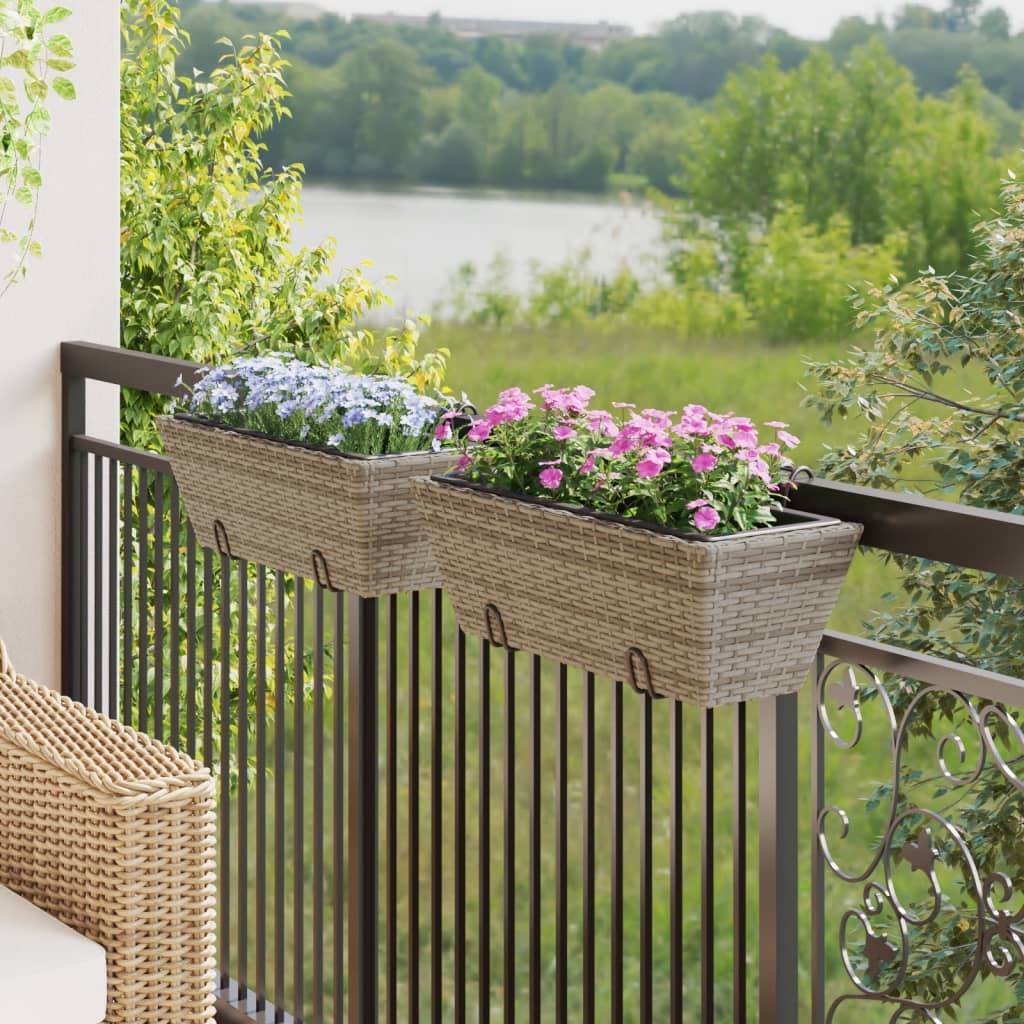 vidaXL Jardiniere cu cârlige, 2 buc., gri, poliratan