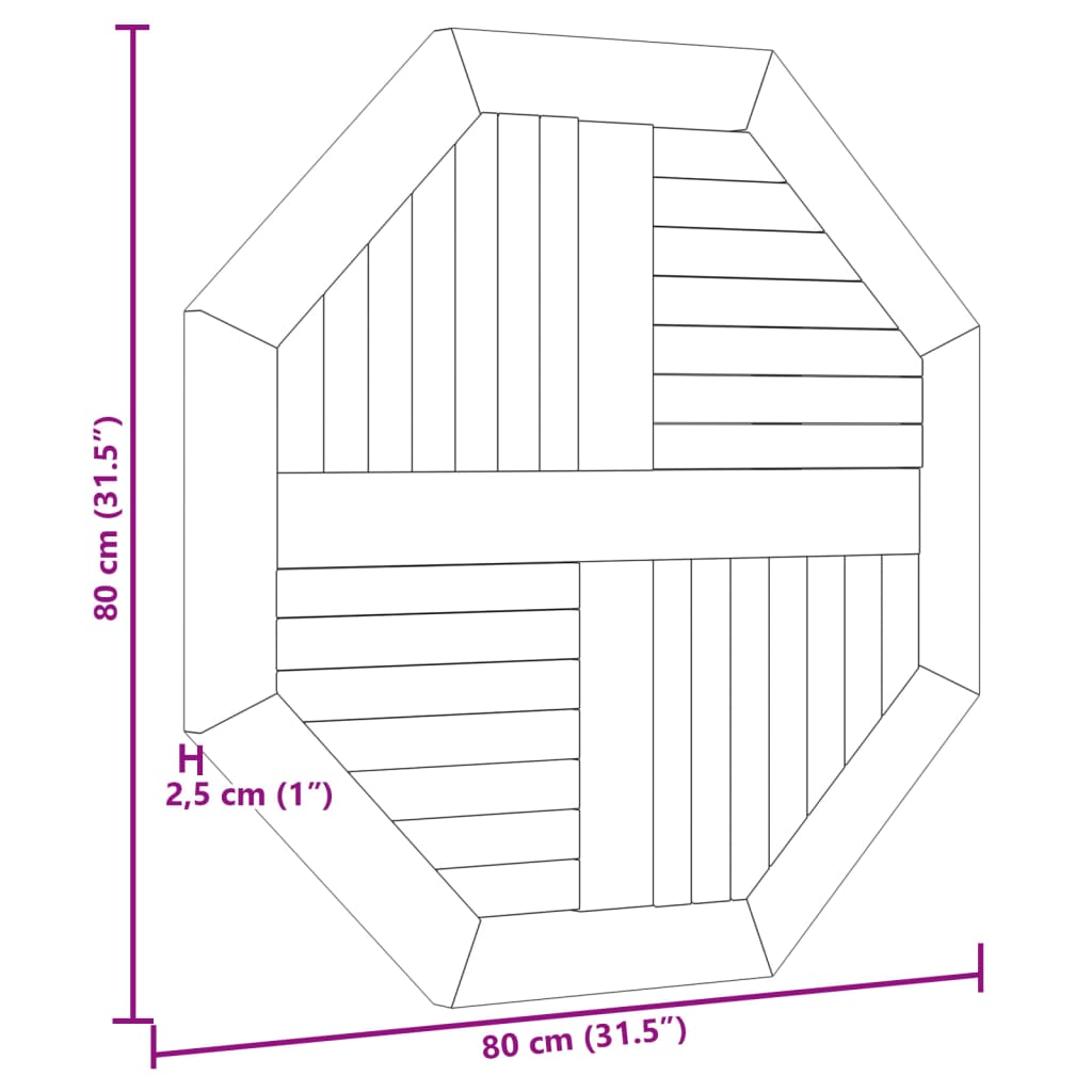 vidaXL Blat de masă, 80x80x2,5 cm, octogonal, lemn masiv de tec vidaXL Blat de masă, 80x80x2,5 cm, octogonal, lemn masiv de tec