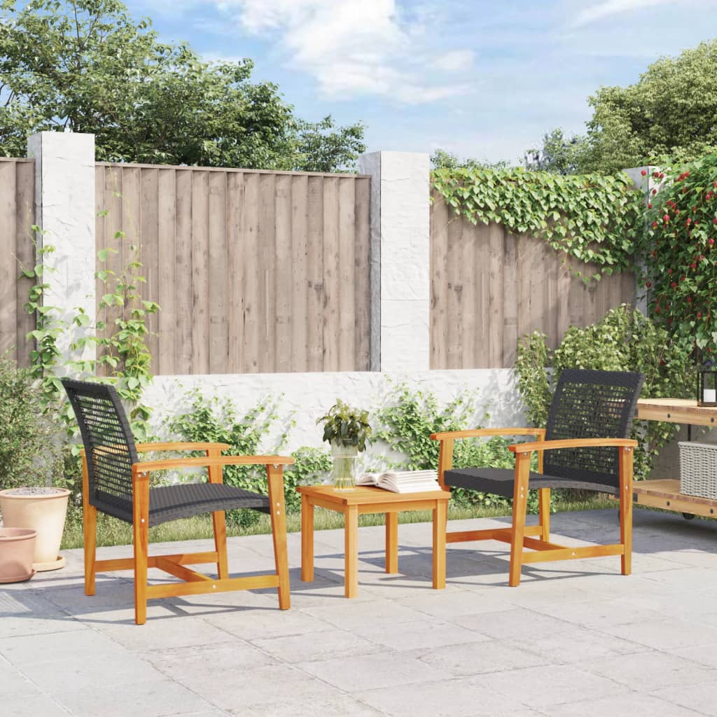 vidaXL Set mobilier bistro, 3 piese, poliratan negru/lemn de acacia vidaXL Set mobilier bistro, 3 piese, poliratan negru/lemn de acacia