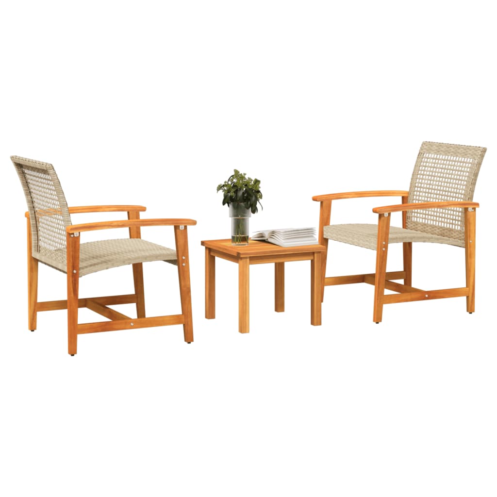 vidaXL Set mobilier bistro, 3 piese, poliratan bej/lemn de acacia vidaXL Set mobilier bistro, 3 piese, poliratan bej/lemn de acacia