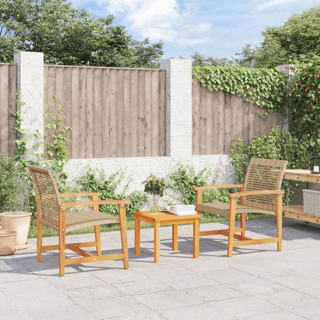 vidaXL Set mobilier bistro, 3 piese, poliratan bej/lemn de acacia vidaXL Set mobilier bistro, 3 piese, poliratan bej/lemn de acacia