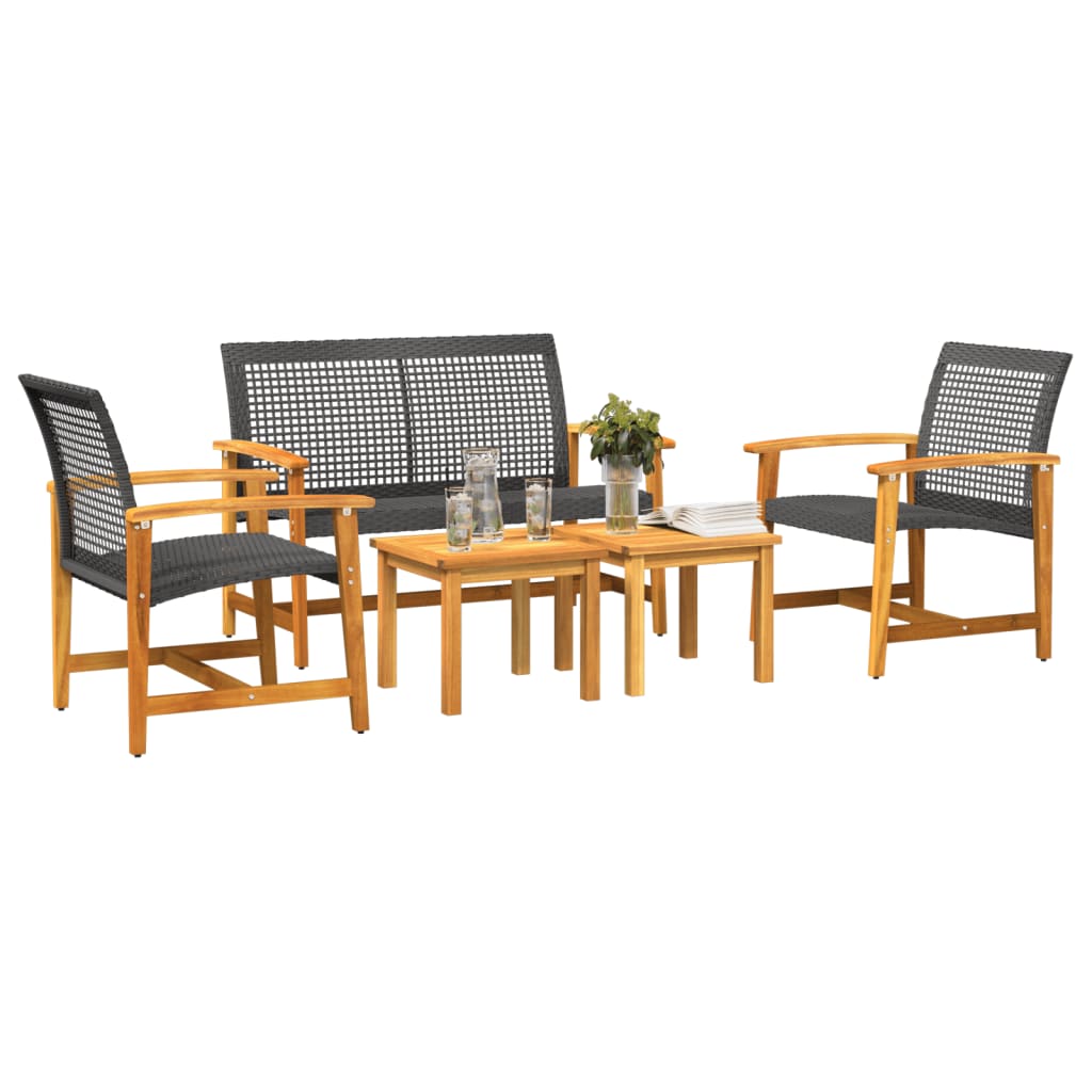 vidaXL Set mobilier de grădină, 5 piese, poliratan negru/lemn acacia vidaXL Set mobilier de grădină, 5 piese, poliratan negru/lemn acacia