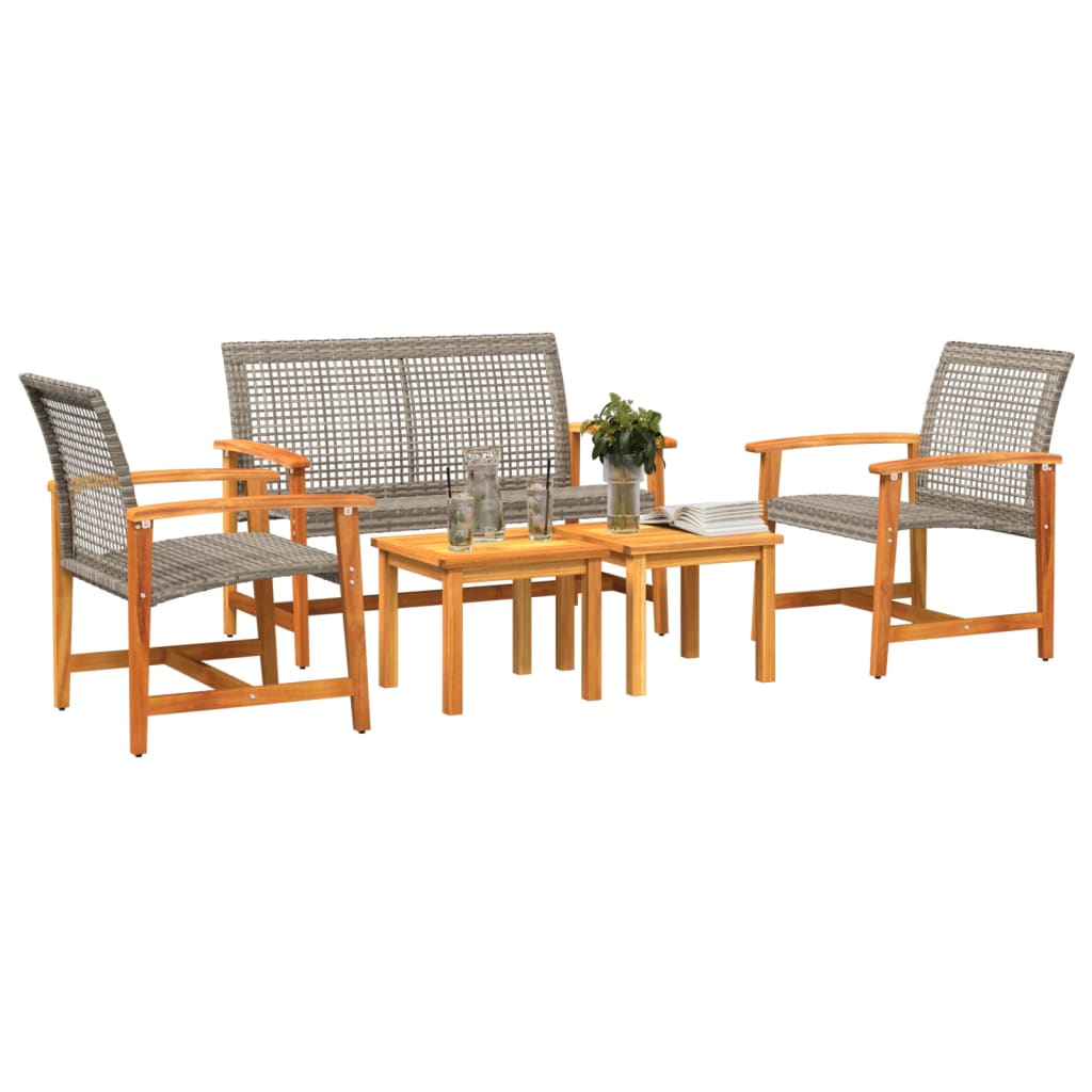 vidaXL Set mobilier de grădină, 5 piese, poliratan gri/lemn de acacia vidaXL Set mobilier de grădină, 5 piese, poliratan gri/lemn de acacia