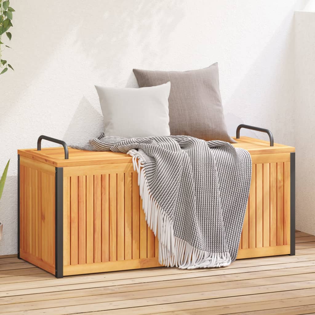 vidaXL Cutie perne de exterior 110x45x42/53cm lemn masiv acacia/oțel vidaXL Cutie perne de exterior 110x45x42/53cm lemn masiv acacia/oțel