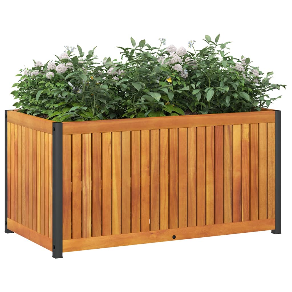 vidaXL Jardinieră de grădină, 85x45x44 cm, lemn masiv acacia/oțel vidaXL Jardinieră de grădină, 85x45x44 cm, lemn masiv acacia/oțel
