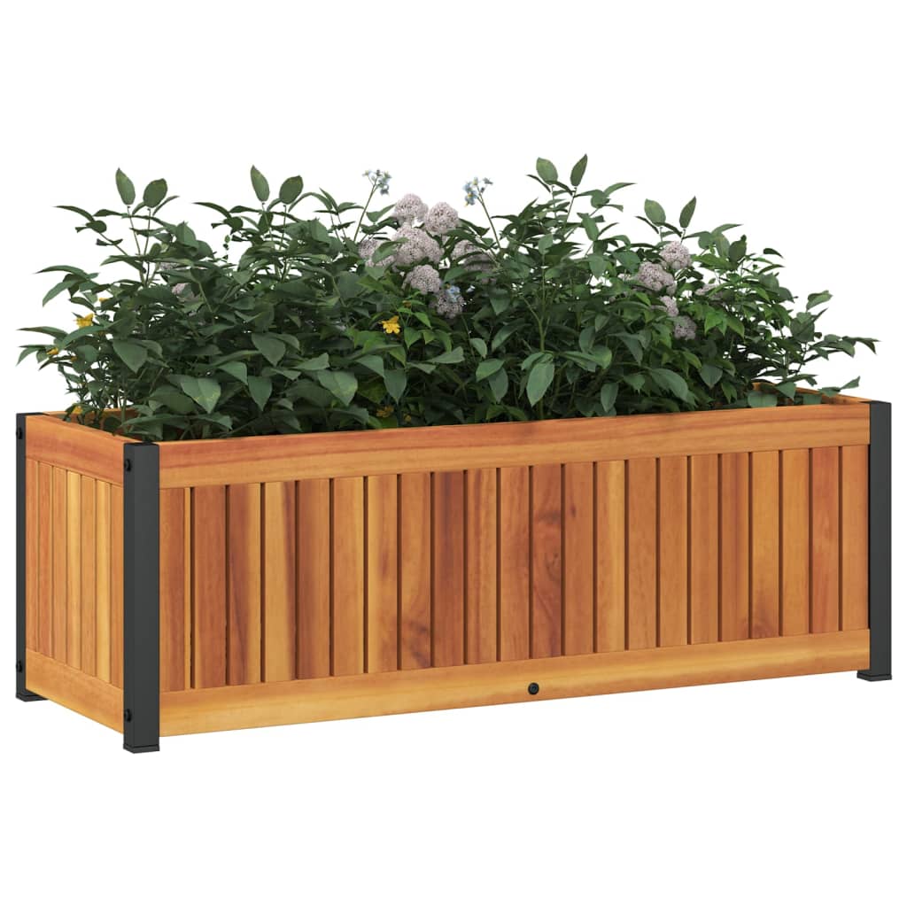 vidaXL Jardinieră de grădină, 80x30x27,5 cm, lemn masiv acacia/oțel vidaXL Jardinieră de grădină, 80x30x27,5 cm, lemn masiv acacia/oțel