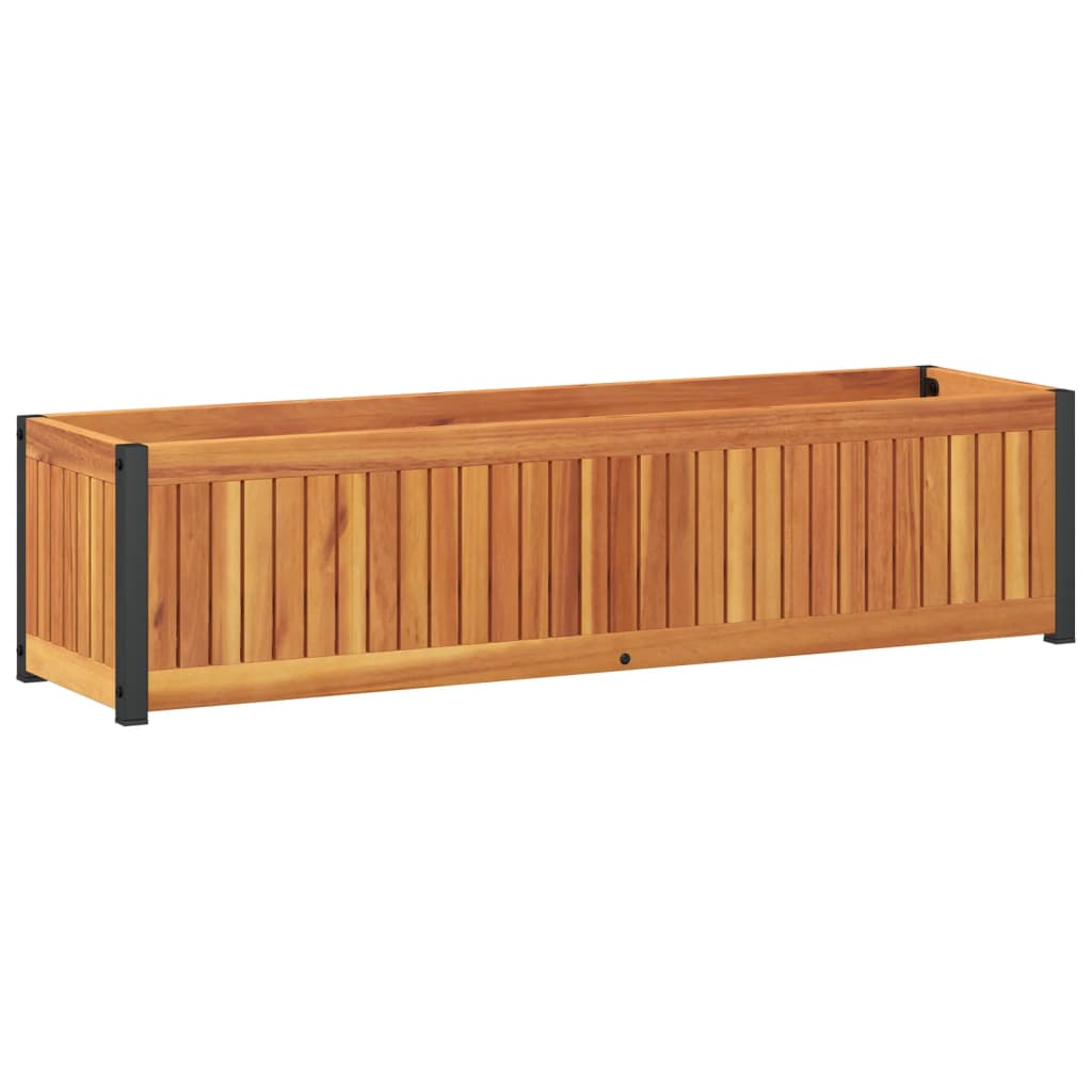 vidaXL Jardinieră de grădină, 110x30x27,5 cm, lemn masiv acacia/oțel