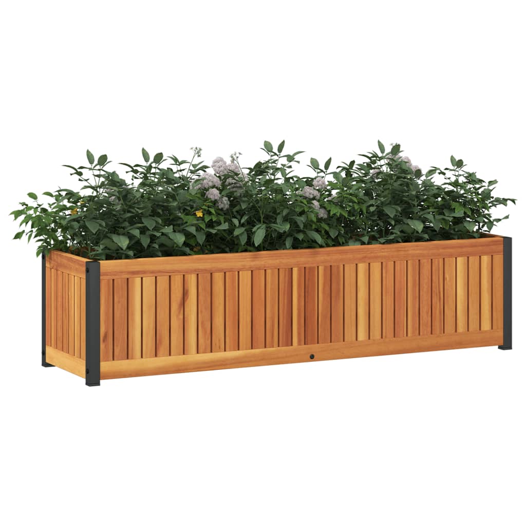 vidaXL Jardinieră de grădină, 110x30x27,5 cm, lemn masiv acacia/oțel