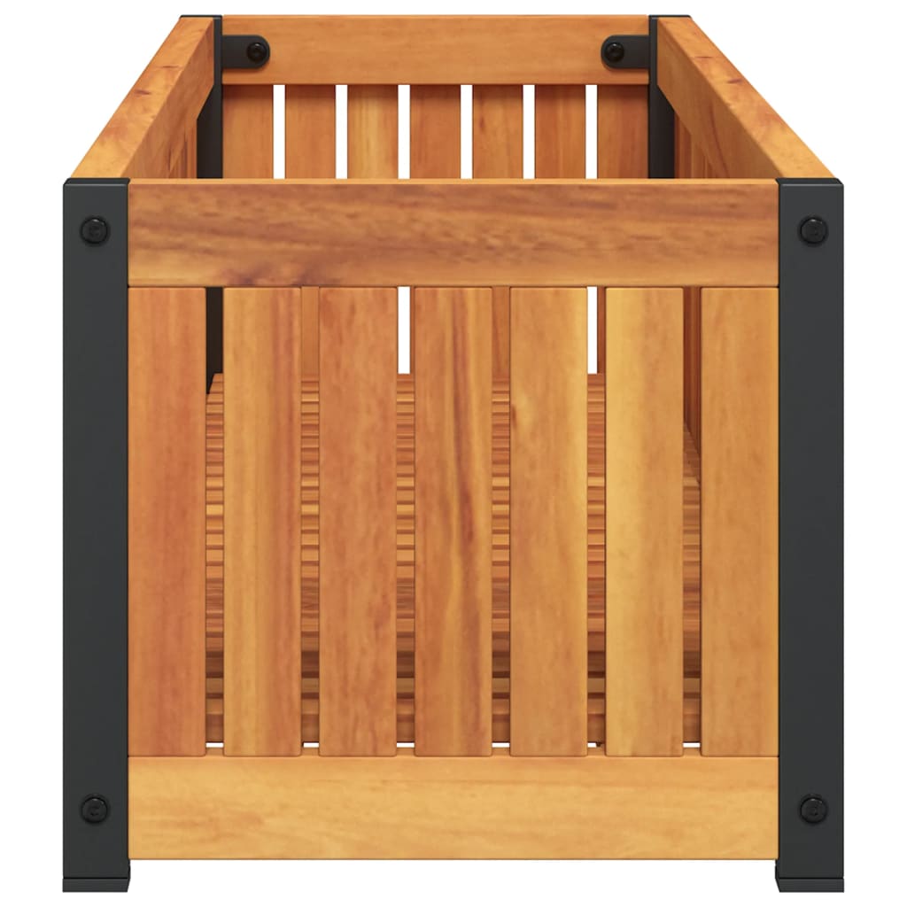 vidaXL Jardinieră de grădină, 110x30x27,5 cm, lemn masiv acacia/oțel