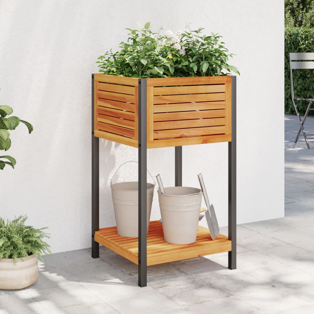 vidaXL Jardinieră de grădină cu raft 45x45x80cm lemn masiv acacia/oțel vidaXL Jardinieră de grădină cu raft 45x45x80cm lemn masiv acacia/oțel