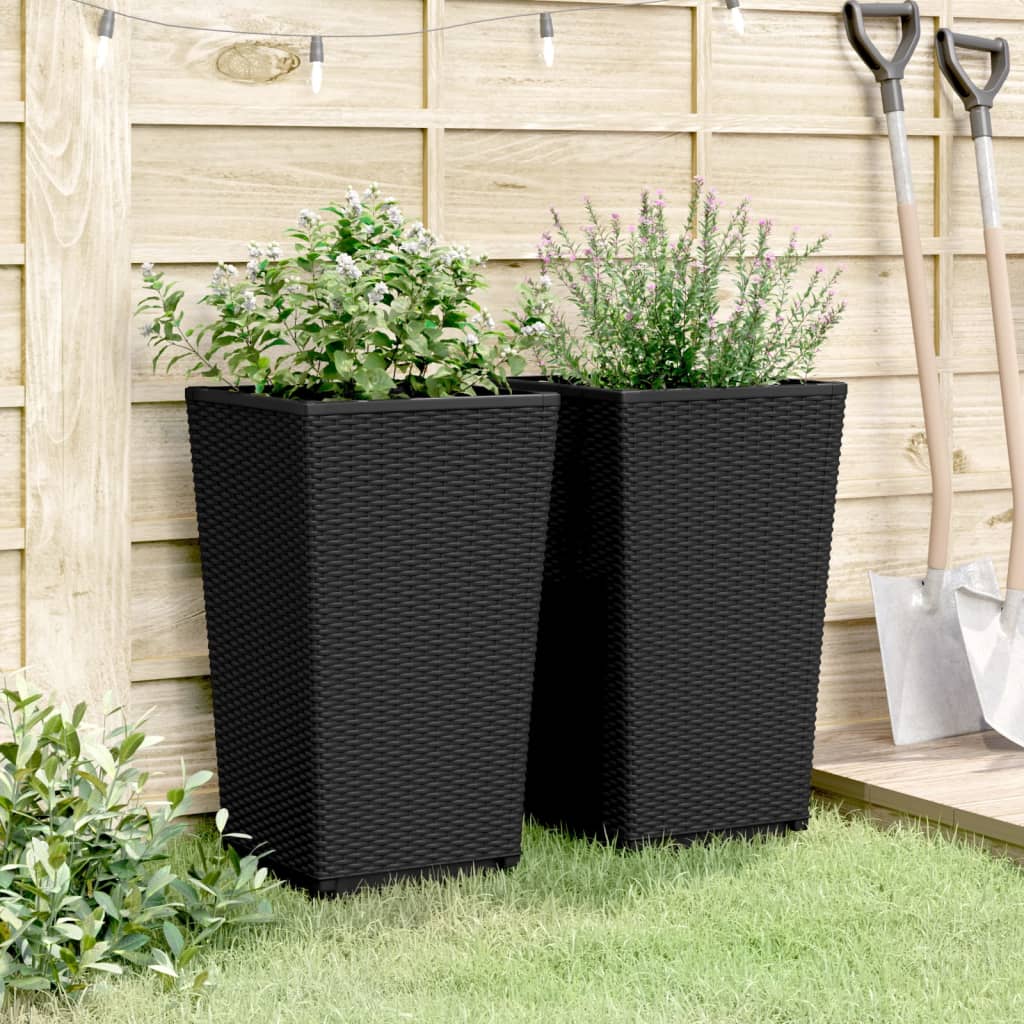 vidaXL Jardiniere de grădină, 2 buc., negru, 32,5x32,5x57 cm, PP