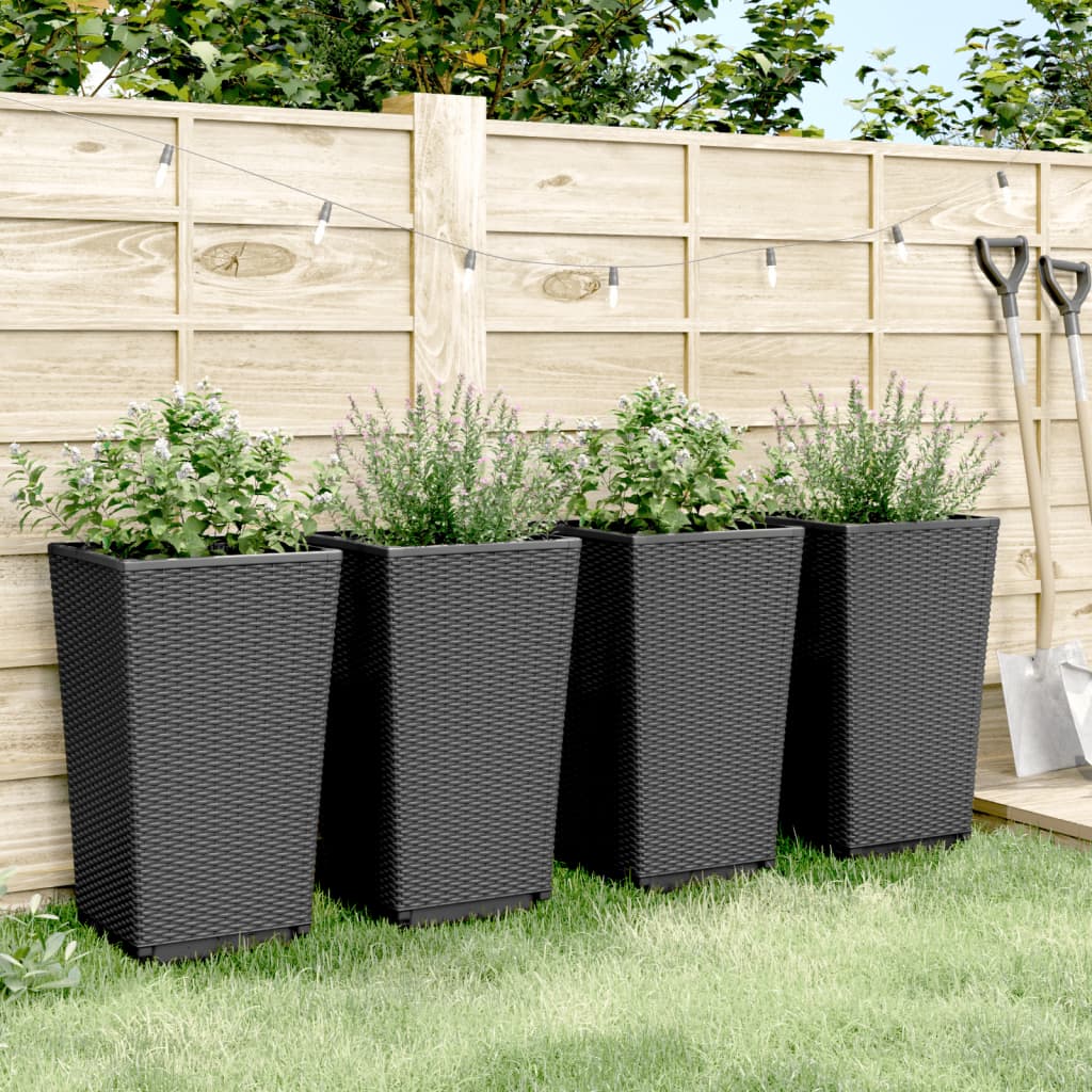 vidaXL Jardiniere de grădină, 4 buc., negru, 32,5x32,5x57 cm, PP