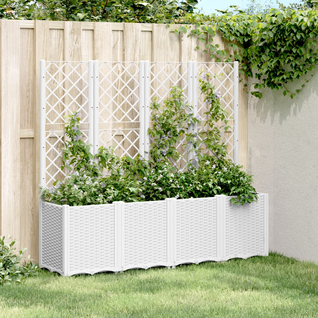 vidaXL Jardinieră de grădină cu spalier, alb, 160x40x140 cm PP vidaXL Jardinieră de grădină cu spalier, alb, 160x40x140 cm PP