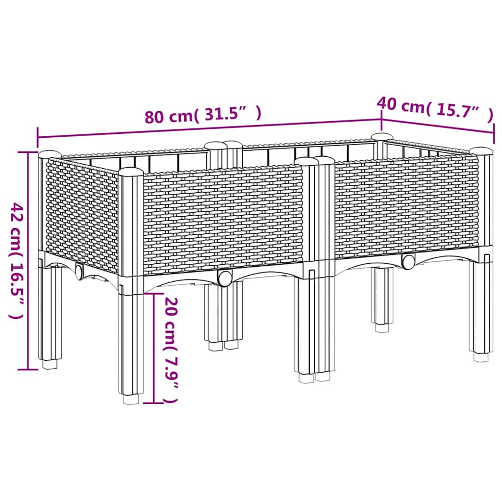 vidaXL Jardinieră de grădină cu picioare, albastru gri, 80x40x42 cm, PP