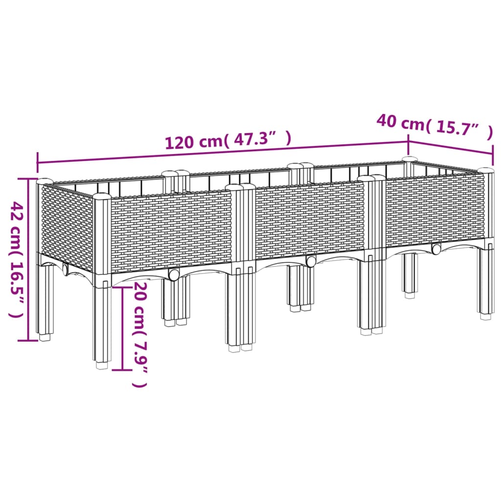 vidaXL Jardinieră de grădină cu picioare, alb, 120x40x42 cm, PP