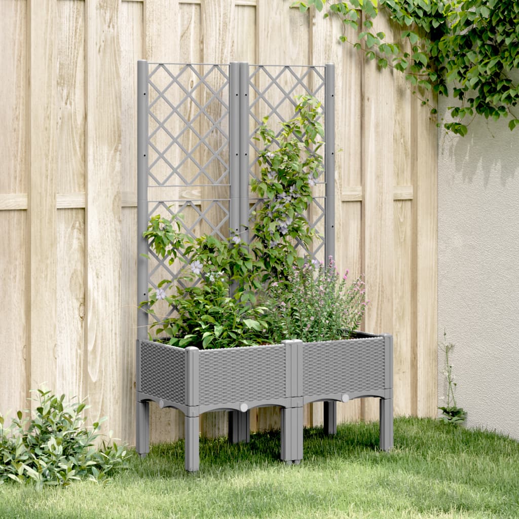 vidaXL Jardinieră de grădină cu spalier, gri deschis, 80x40x142 cm, PP