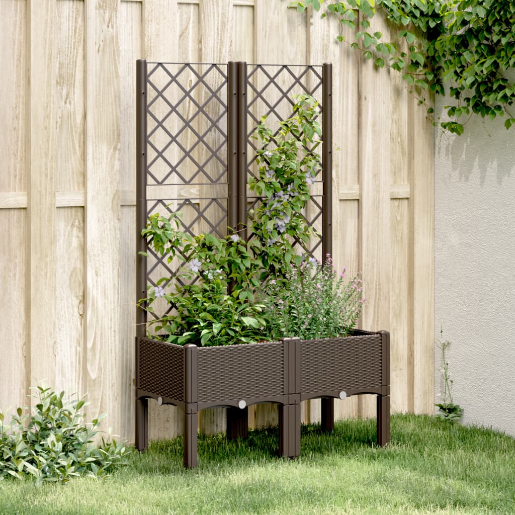 vidaXL Jardinieră de grădină cu spalier, maro, 80x40x142 cm, PP