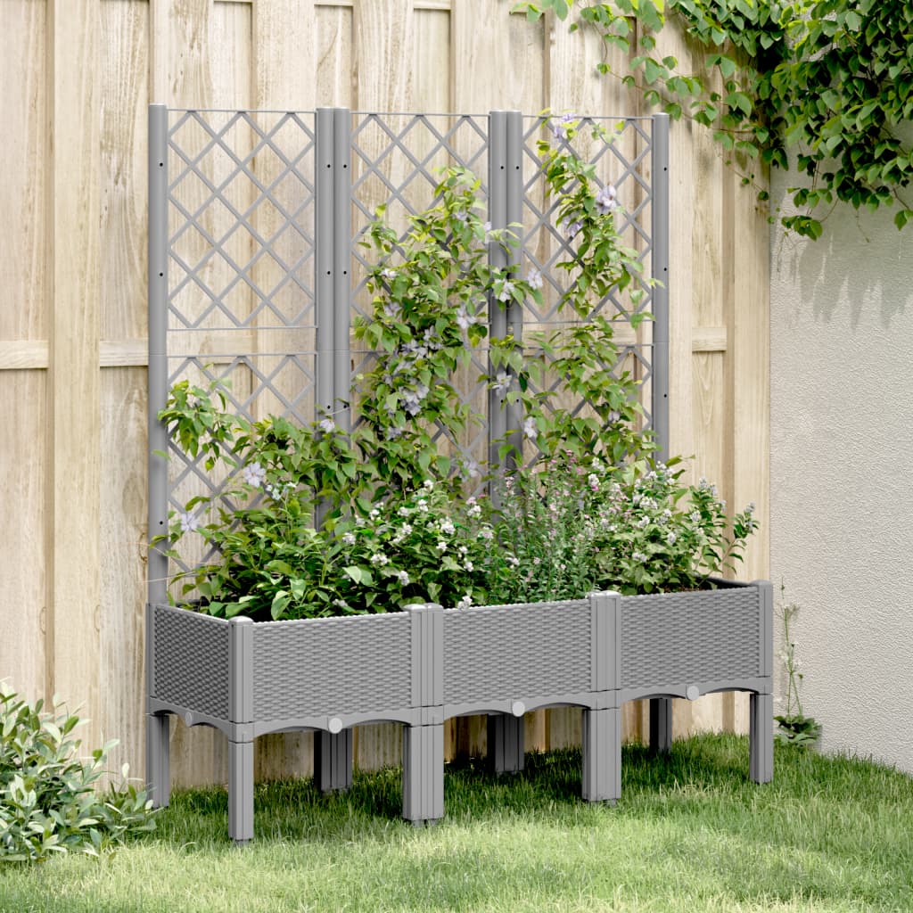 vidaXL Jardinieră de grădină cu spalier gri deschis 120x40x142 cm PP vidaXL Jardinieră de grădină cu spalier gri deschis 120x40x142 cm PP
