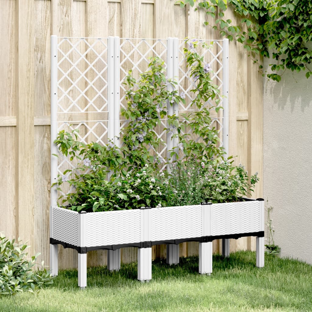 vidaXL Jardinieră de grădină cu spalier, alb, 120x40x142 cm PP vidaXL Jardinieră de grădină cu spalier, alb, 120x40x142 cm PP