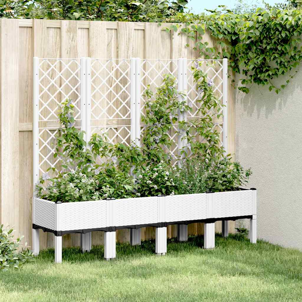 vidaXL Jardinieră de grădină cu spalier, alb, 160x40x142 cm, PP vidaXL Jardinieră de grădină cu spalier, alb, 160x40x142 cm, PP