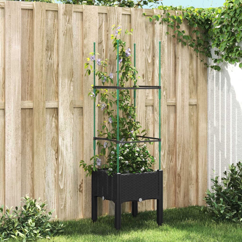 vidaXL Jardinieră de grădină cu spalier, negru, 40x40x142,5 cm, PP vidaXL Jardinieră de grădină cu spalier, negru, 40x40x142,5 cm, PP