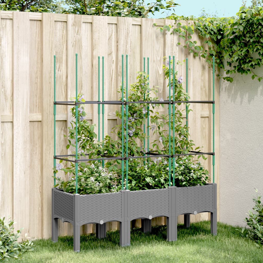 vidaXL Jardinieră de grădină cu spalier gri deschis 120x40x142,5 cm PP vidaXL Jardinieră de grădină cu spalier gri deschis 120x40x142,5 cm PP
