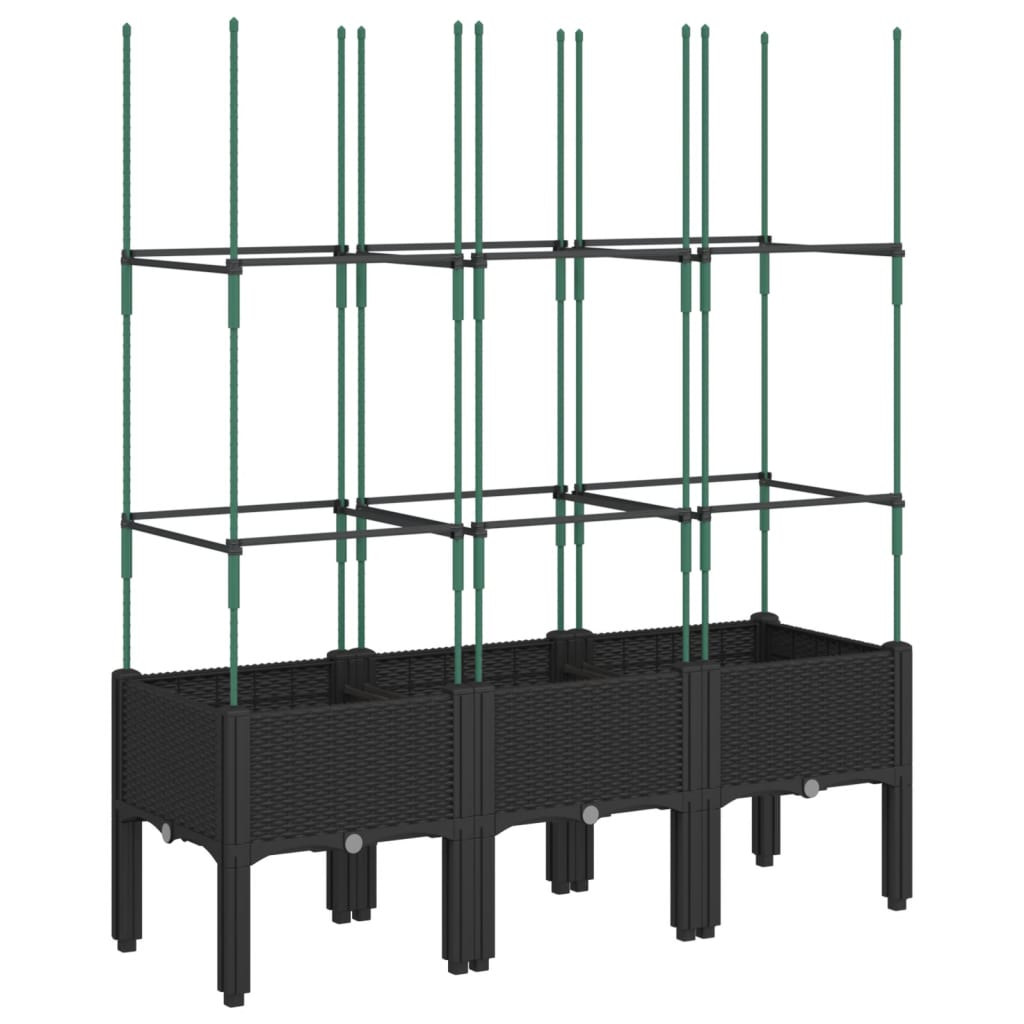 vidaXL Jardinieră de grădină cu spalier, negru, 120x40x142,5 cm, PP
