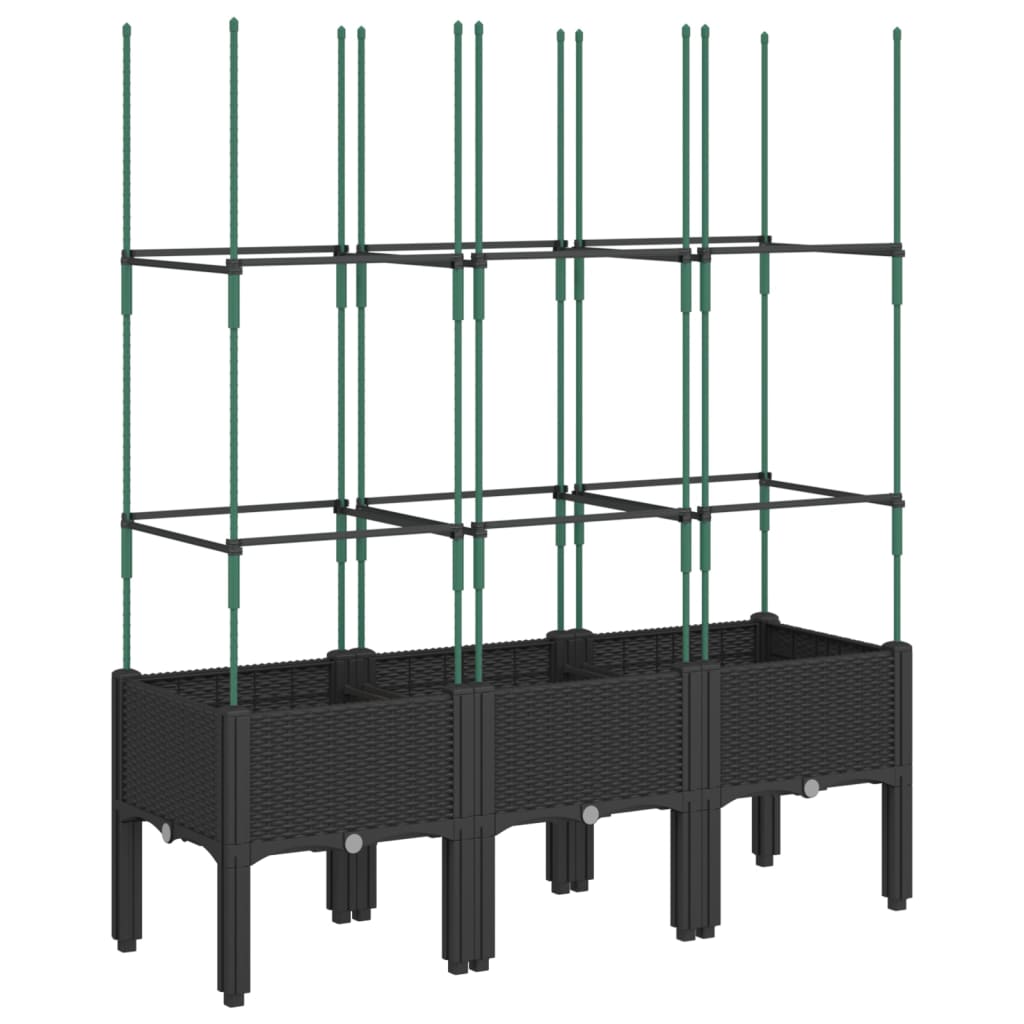 vidaXL Jardinieră de grădină cu spalier, negru, 120x40x142,5 cm, PP