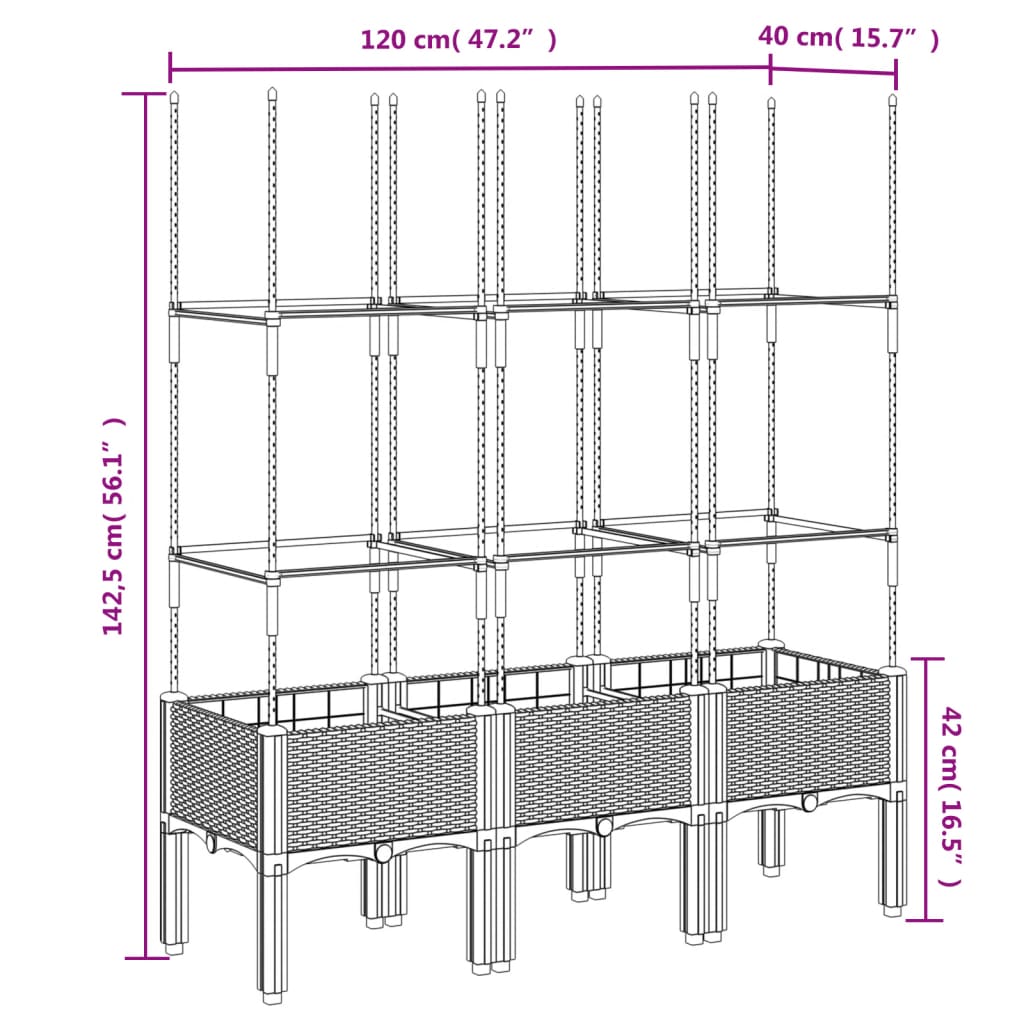 vidaXL Jardinieră de grădină cu spalier, alb, 120x40x142,5 cm PP vidaXL Jardinieră de grădină cu spalier, alb, 120x40x142,5 cm PP