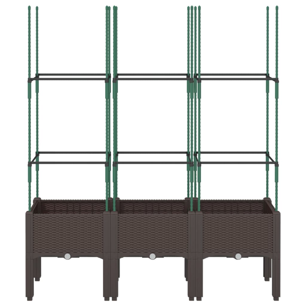 vidaXL Jardinieră de grădină cu spalier, maro, 120x40x142,5 cm, PP