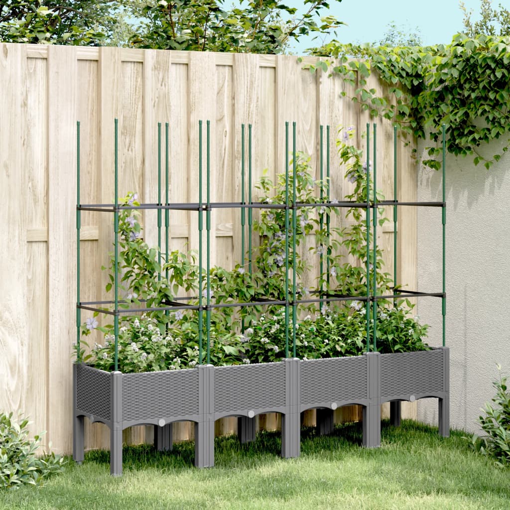 vidaXL Jardinieră de grădină cu spalier gri deschis 160x40x142,5 cm PP vidaXL Jardinieră de grădină cu spalier gri deschis 160x40x142,5 cm PP