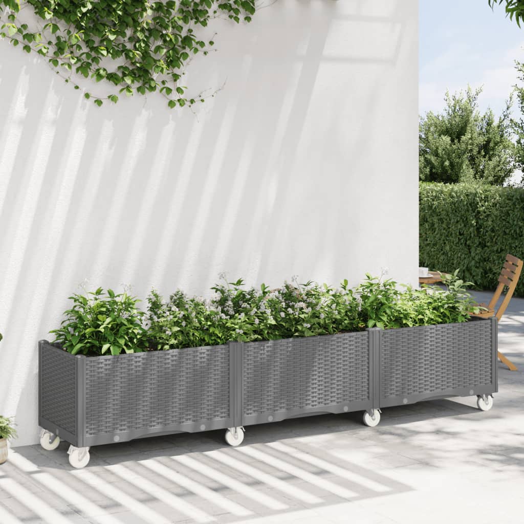vidaXL Jardinieră de grădină cu picioare, gri deschis, 240x50x54cm, PP