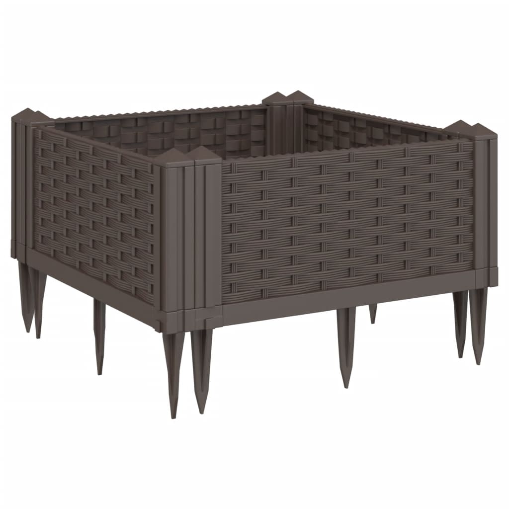 vidaXL Jardinieră de grădină cu țăruși, maro, 42,5x42,5x28,5 cm, PP vidaXL Jardinieră de grădină cu țăruși, maro, 42,5x42,5x28,5 cm, PP
