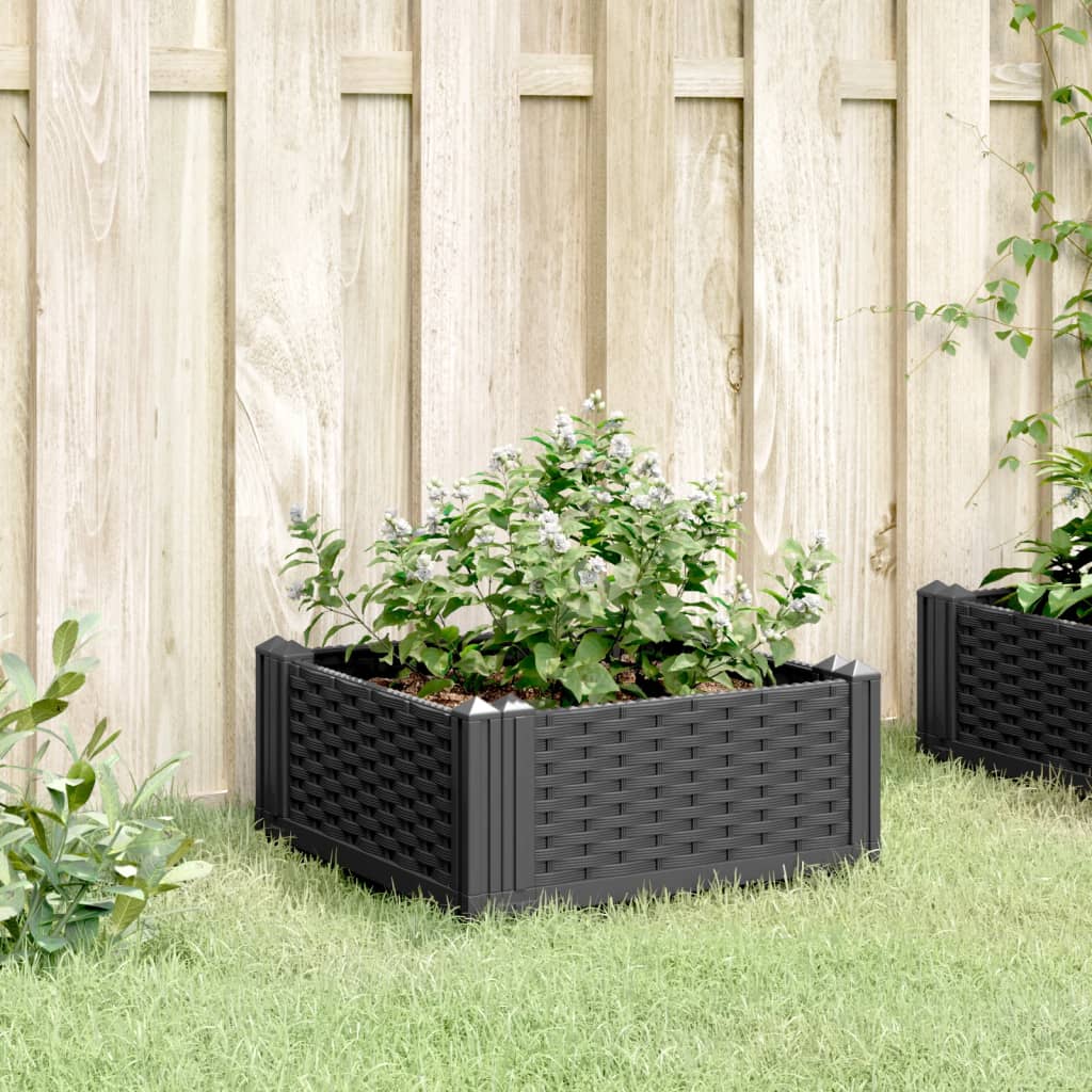 vidaXL Jardinieră de grădină cu țăruși, negru, 42,5x42,5x28,5 cm, PP vidaXL Jardinieră de grădină cu țăruși, negru, 42,5x42,5x28,5 cm, PP